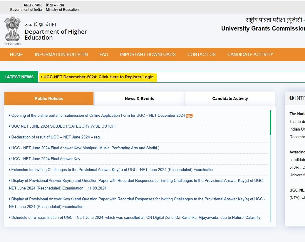 Ugc net application form 2024 december registration last date today